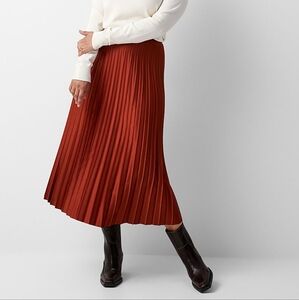 Simons Contemporaine Rust Orange A-Line Pleated Satin Skirt XL